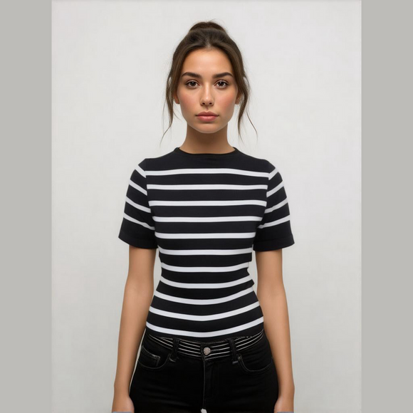 Happily Grey Tops - NWT Happily Grey Black & White Striped Seamless Crop Top